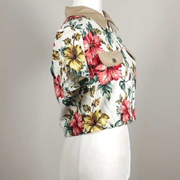 Vintage 1990s Enchanté Collection Floral Zip Up Collared Crop Top Medium - Picture 3 of 7